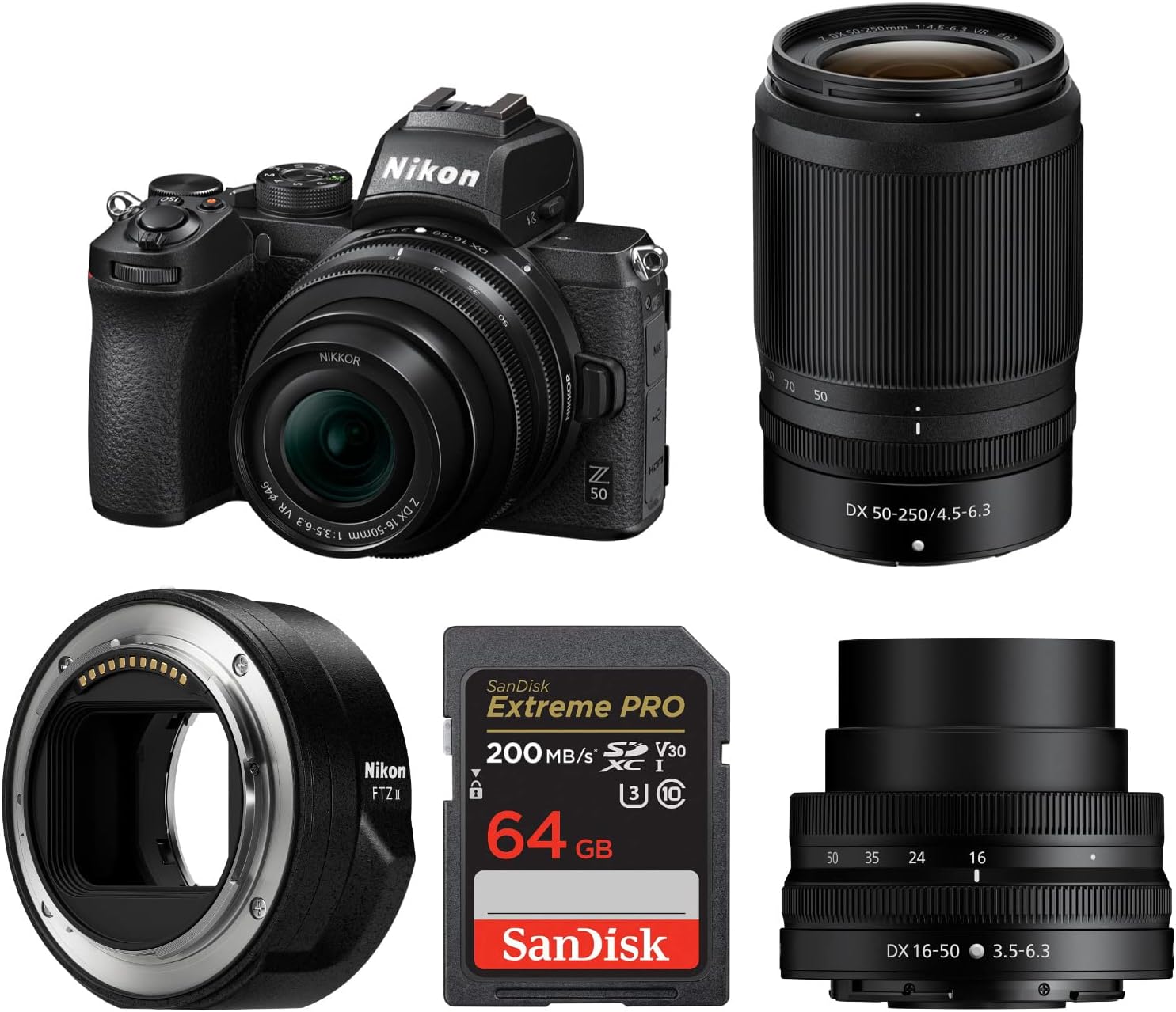 Nikon Z 50 DX-Format Mirrorless Camera Bundle with DX 16-50mm f/3.5-6.3 VR Lens, Z DX 50-250mm f/4.5-6.3 VR Lens
