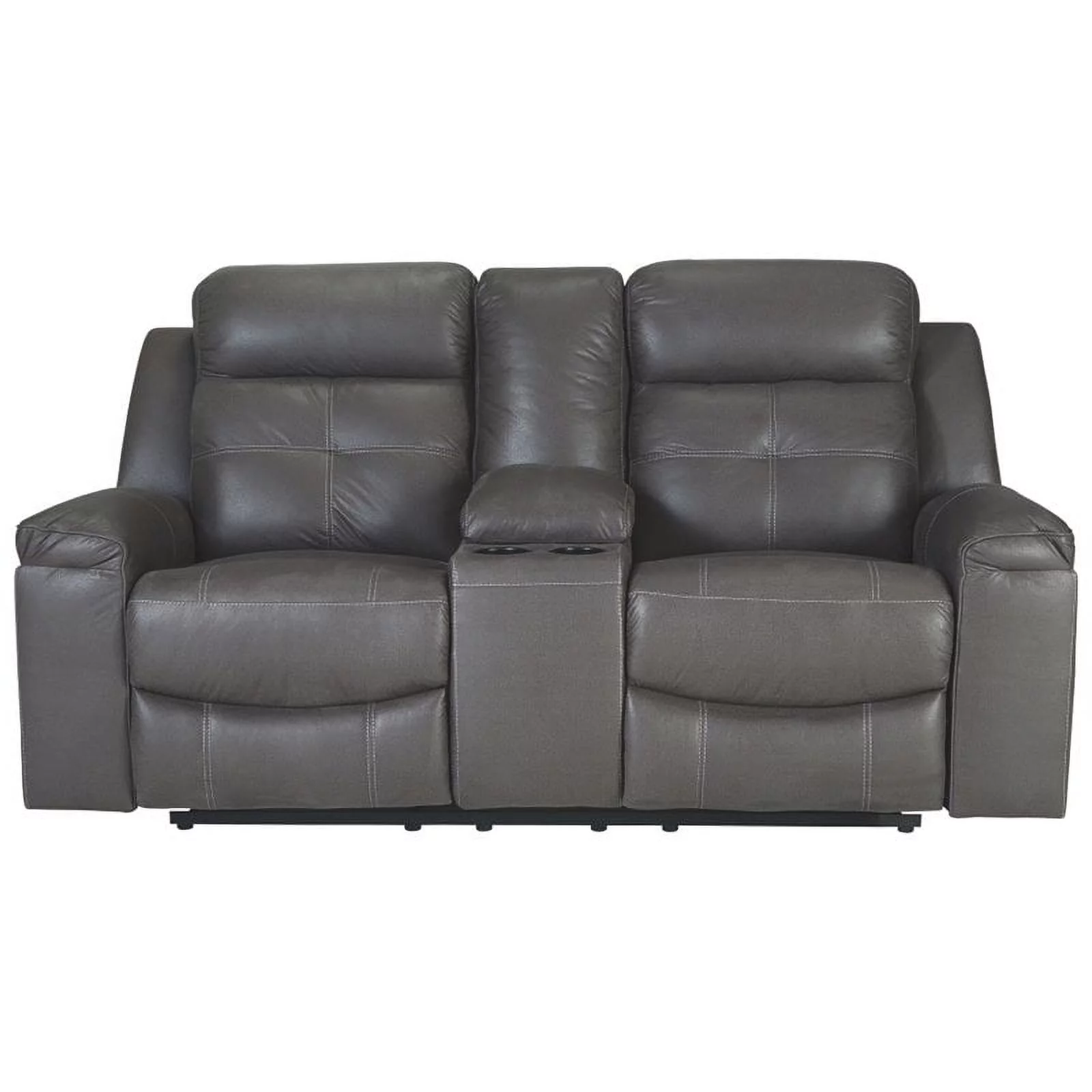 Bowery Hill Contemporary Fabric Reclining Loveseat with Console in Dark Gray