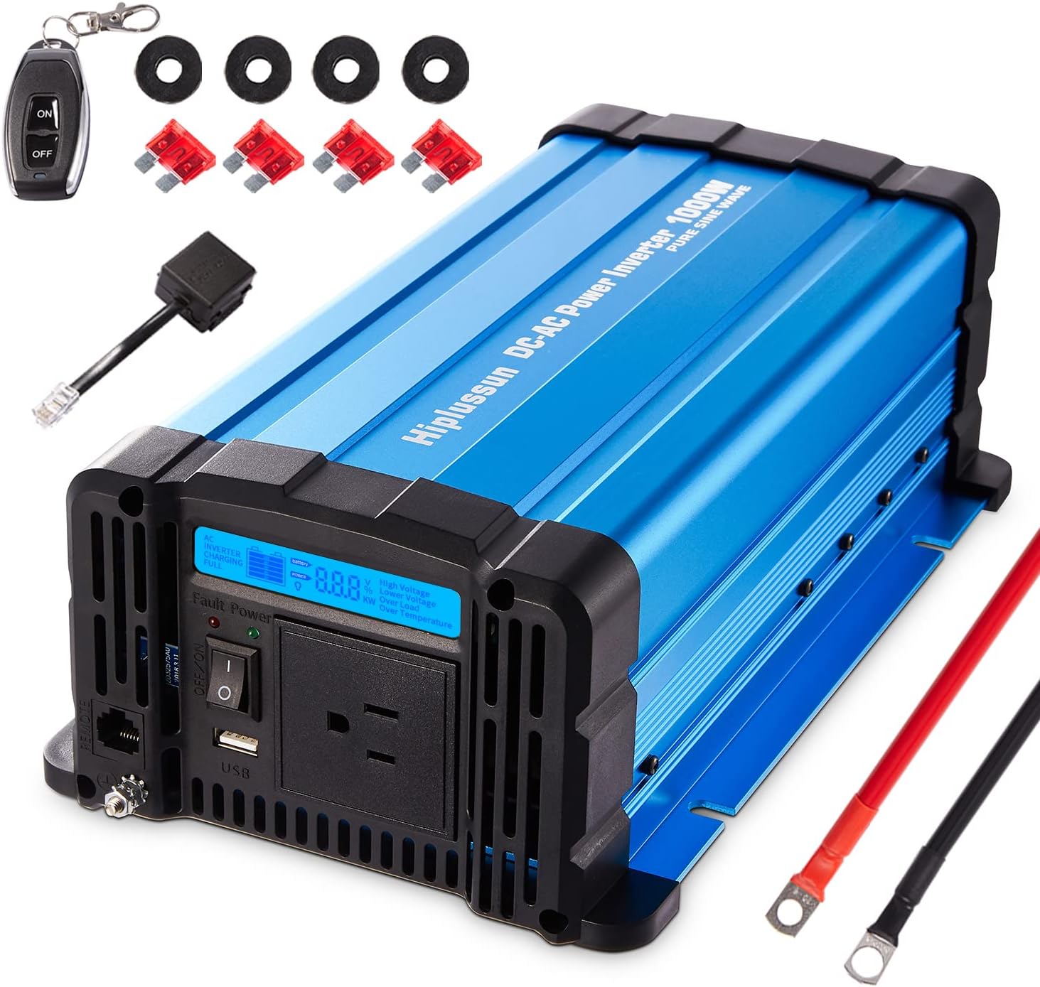 1000 watt Inverter Pure Sine Wave Power Inverter 12V to 110V Inverter DC to AC with Remote Controller and Display and USB Charger