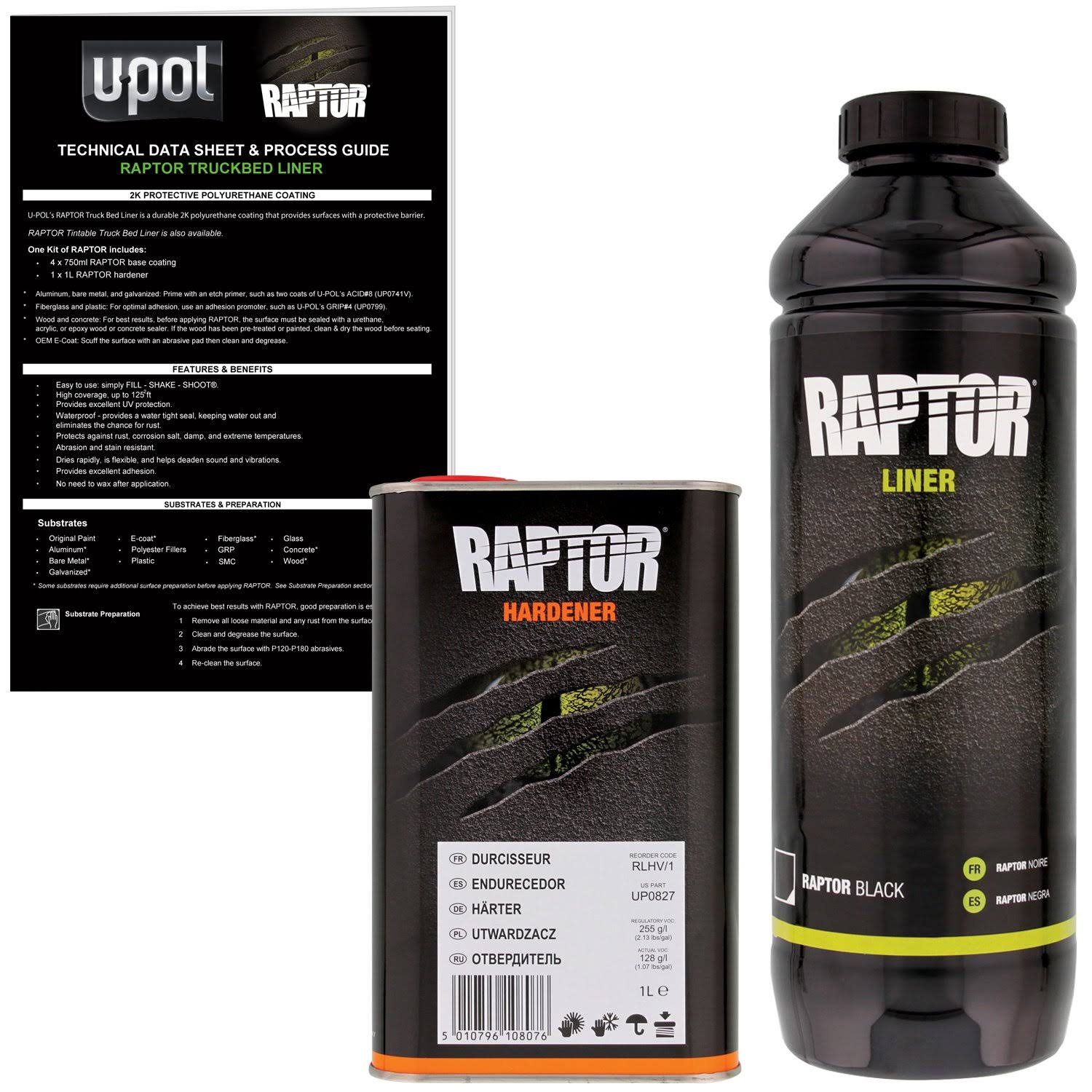 U-POL Raptor Black Urethane Spray-On Truck Bed Liner Kit with Included Roller, Tray u0026 Brush, 6 Liters