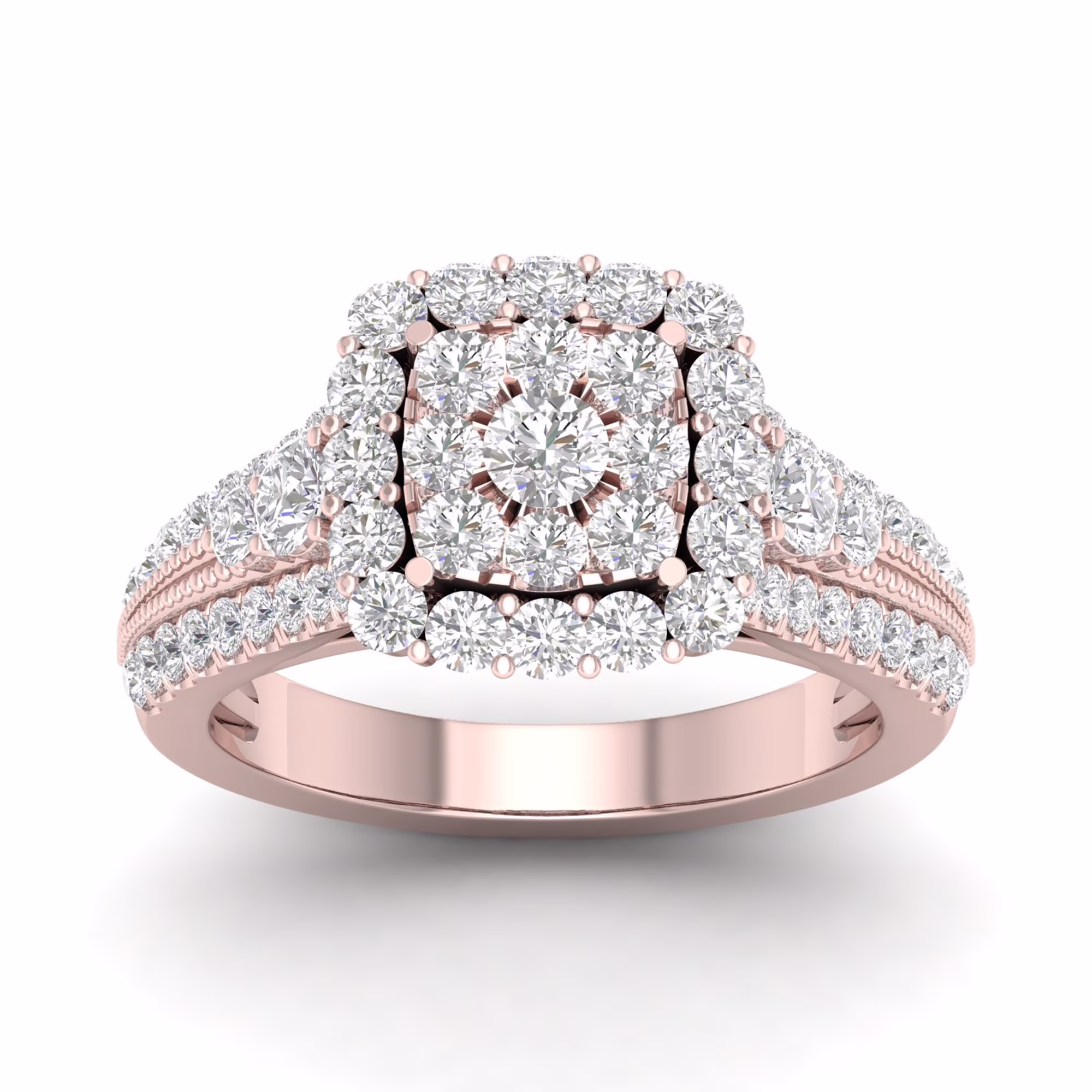 1 1/2Ct TDW Diamond 14K Rose Gold Cluster Engagement Ring