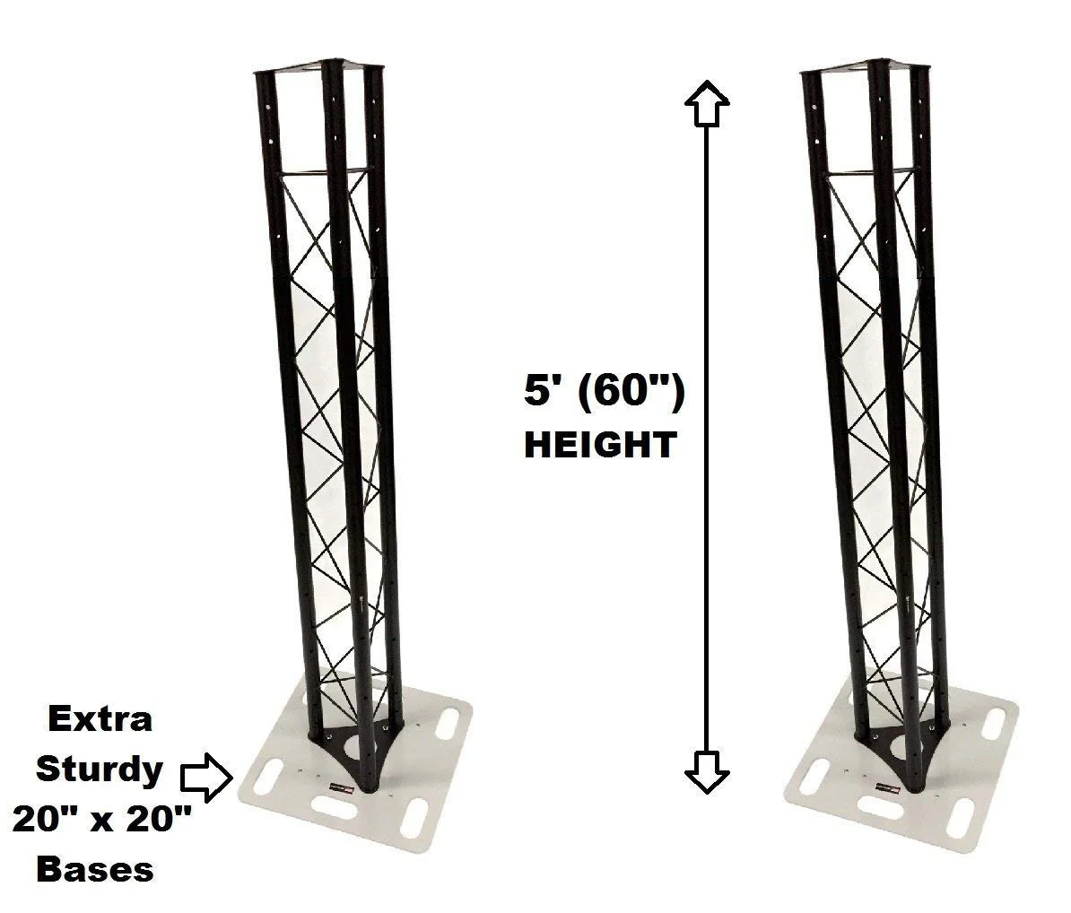 Two (2) Totem 1.5 meter 5ft Black Triangle Metal Truss Tower + 20"x20" Base Vertical System - Curated Treasures Market