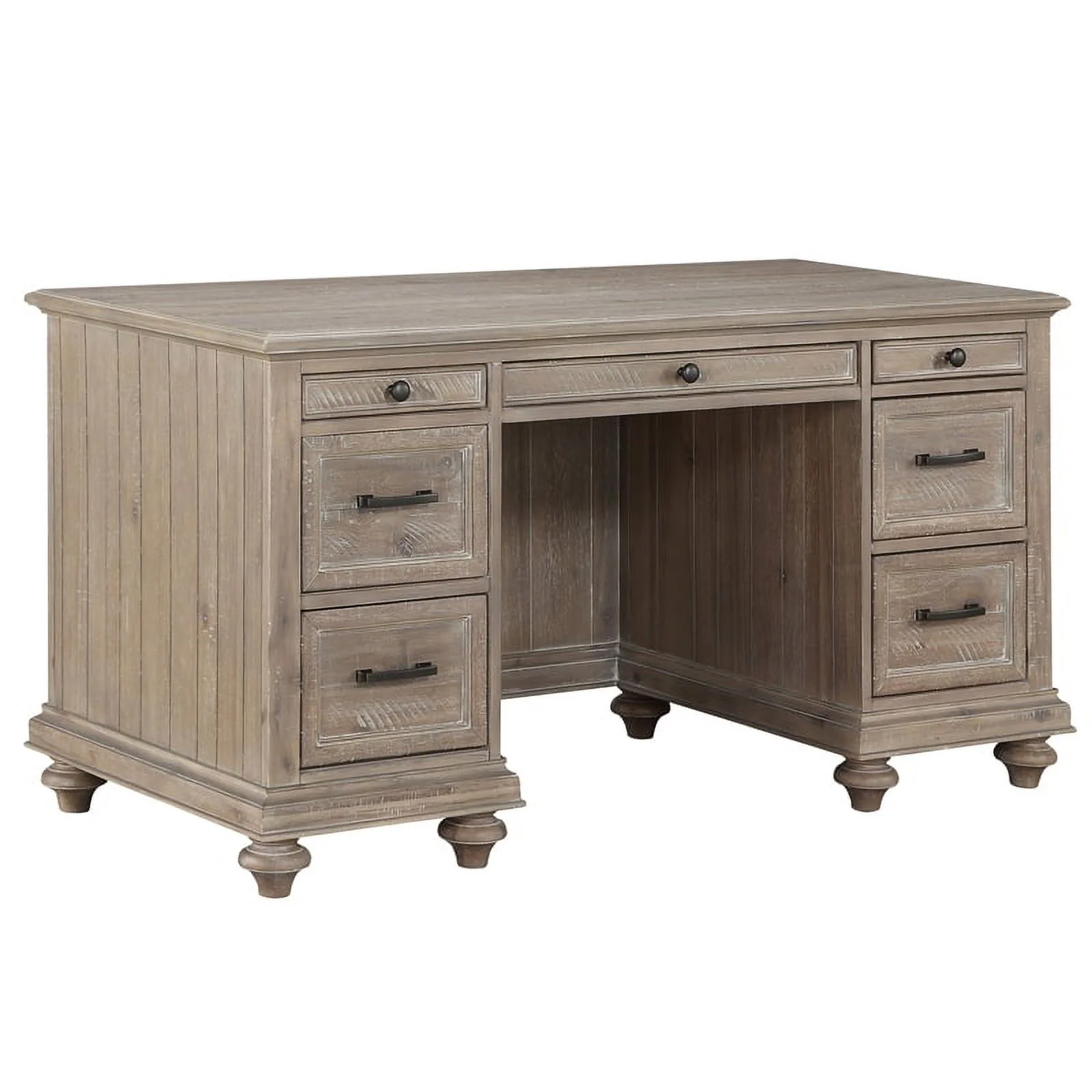 Bowery Hill Wood Executive Desk in Driftwood Light Brown Finish