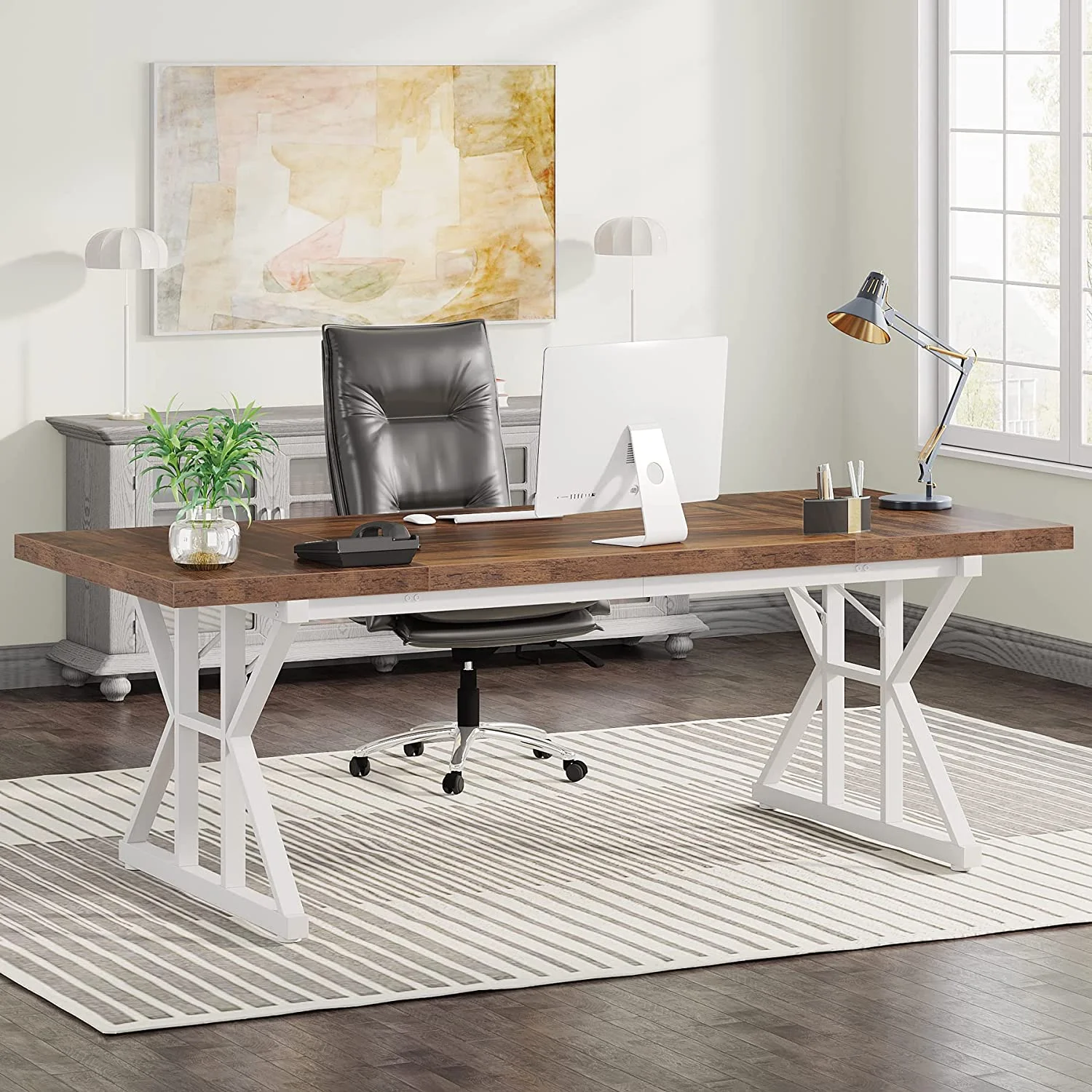 Tribesigns 71" Executive Desk, Large Computer Desk Study Writing Table for Home Office (Brown/White) - Curated Treasures Market