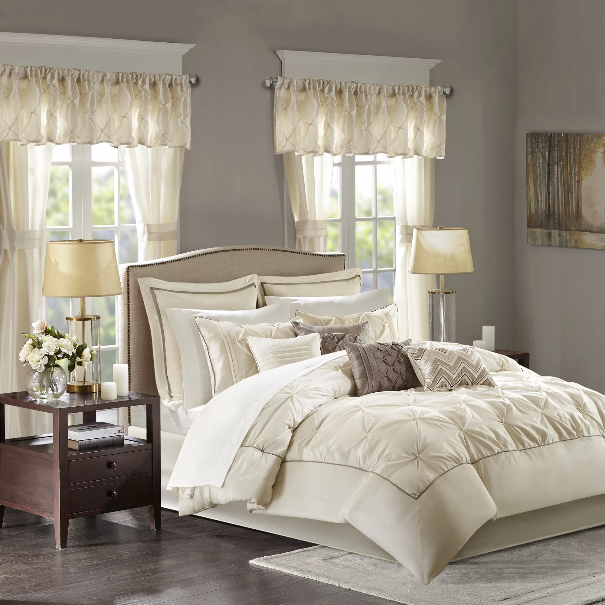 Home Essence Emma 24 Piece Room in a Bag Comforter Set with Sheets, King, Ivory