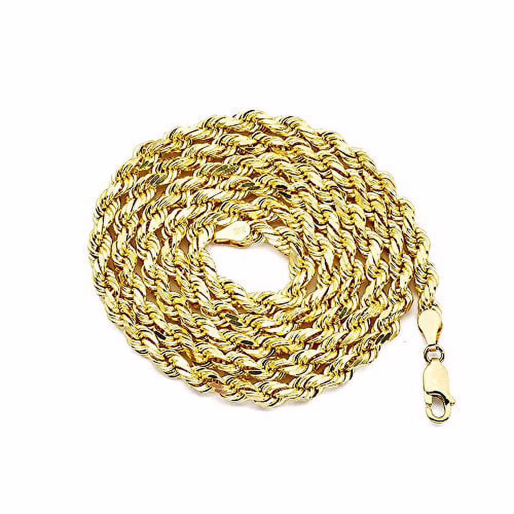LOVEBLING 10K Yellow Gold 5mm Diamond Cut Rope Chain Necklace (24")