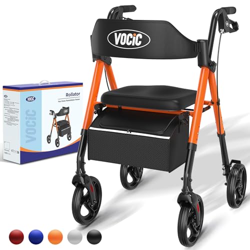 Walkers for Seniors,Foldable Walker with Seat,Rollator Walker with Durable Aluminum,8" Big Wheels for All Terrain, Ergonomic Seat and Backrest