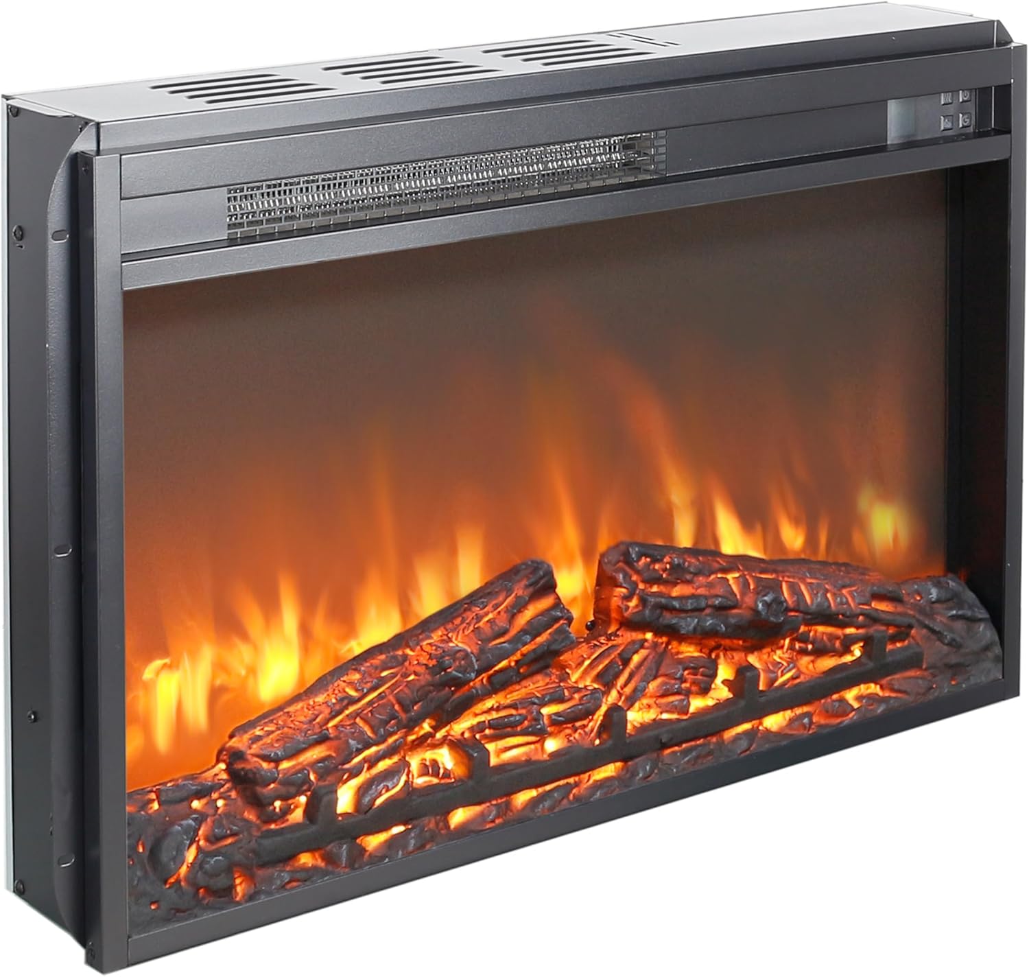 26 Inch Electric Fireplace Heater Insert with Realistic 3D Flame, Remote Control, Adjustable Brightness, Overheating Safety