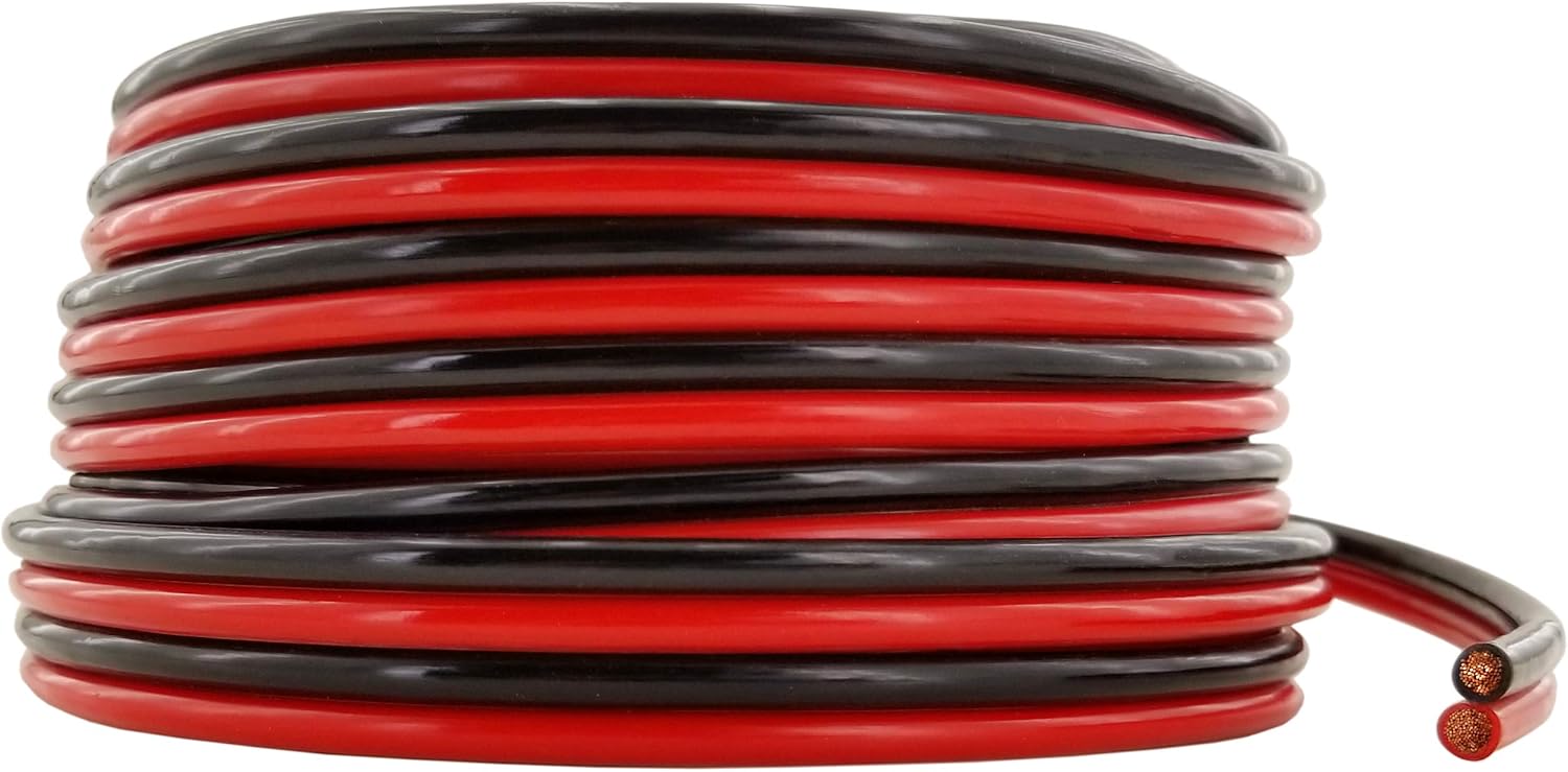 GS Power Flexible 10 AWG (American Wire Gauge) 50 Feet Stranded Oxygen Free Copper Red/Black Bonded Zip Cord Cable for Car Audio Stereo Amplifier