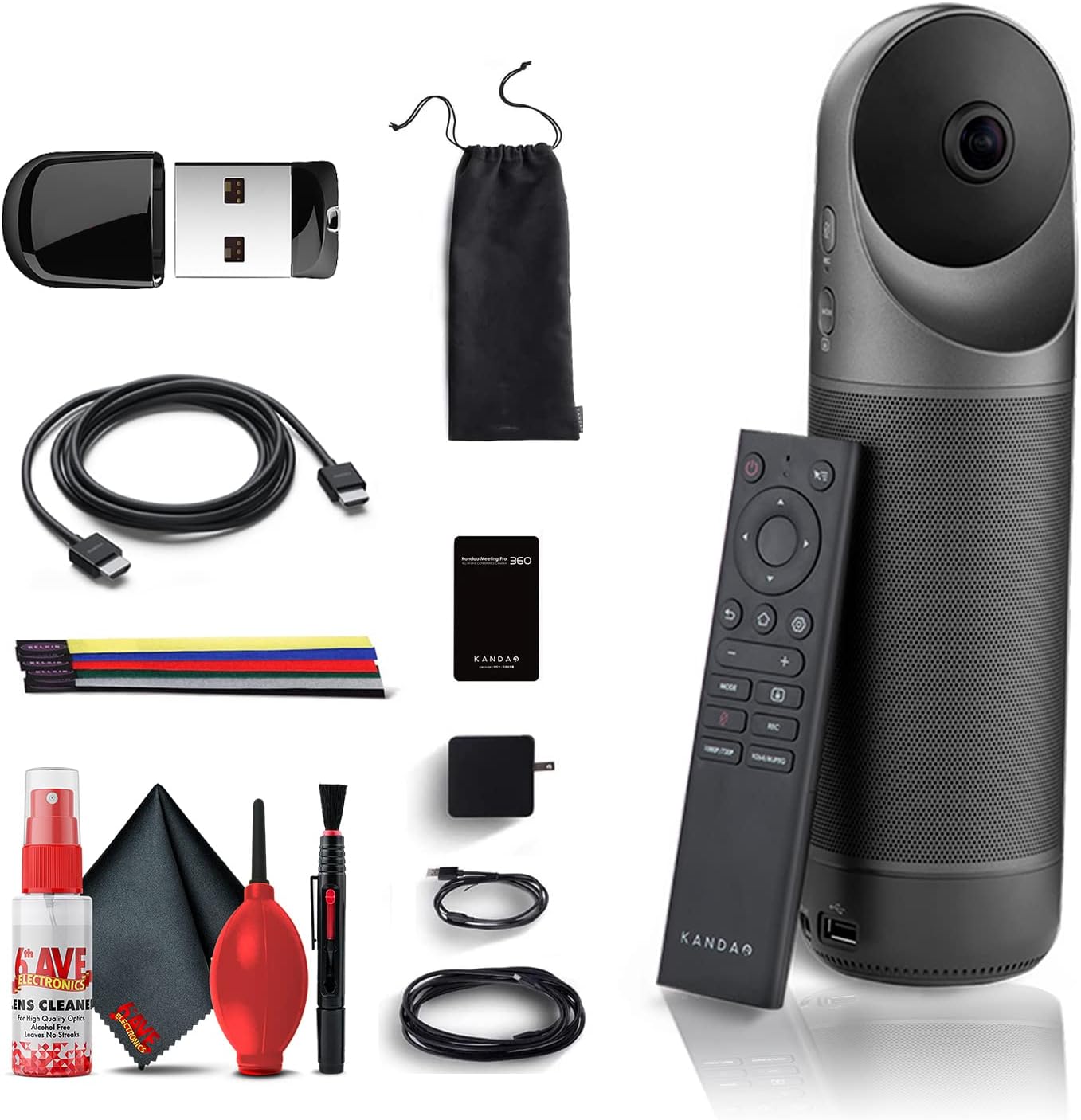 KanDao Meeting Pro 360 Conference Camera Hybrid Meeting Camera (249830) + 32GB USB Key + Velcro Straps + Cleaning Kit + HDMI Cable