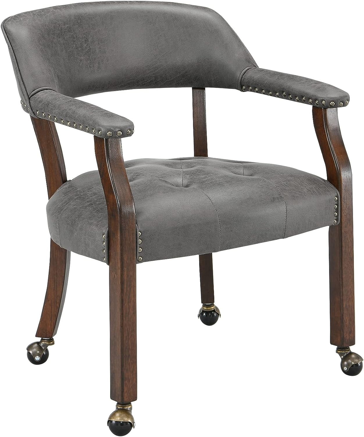 Dining Chairs With Casters And Arms, Large Rolling Dining Chairs With Wheels, Accent Wood Caption's Chairs, 26" D X 25.2" W X 31.5" H