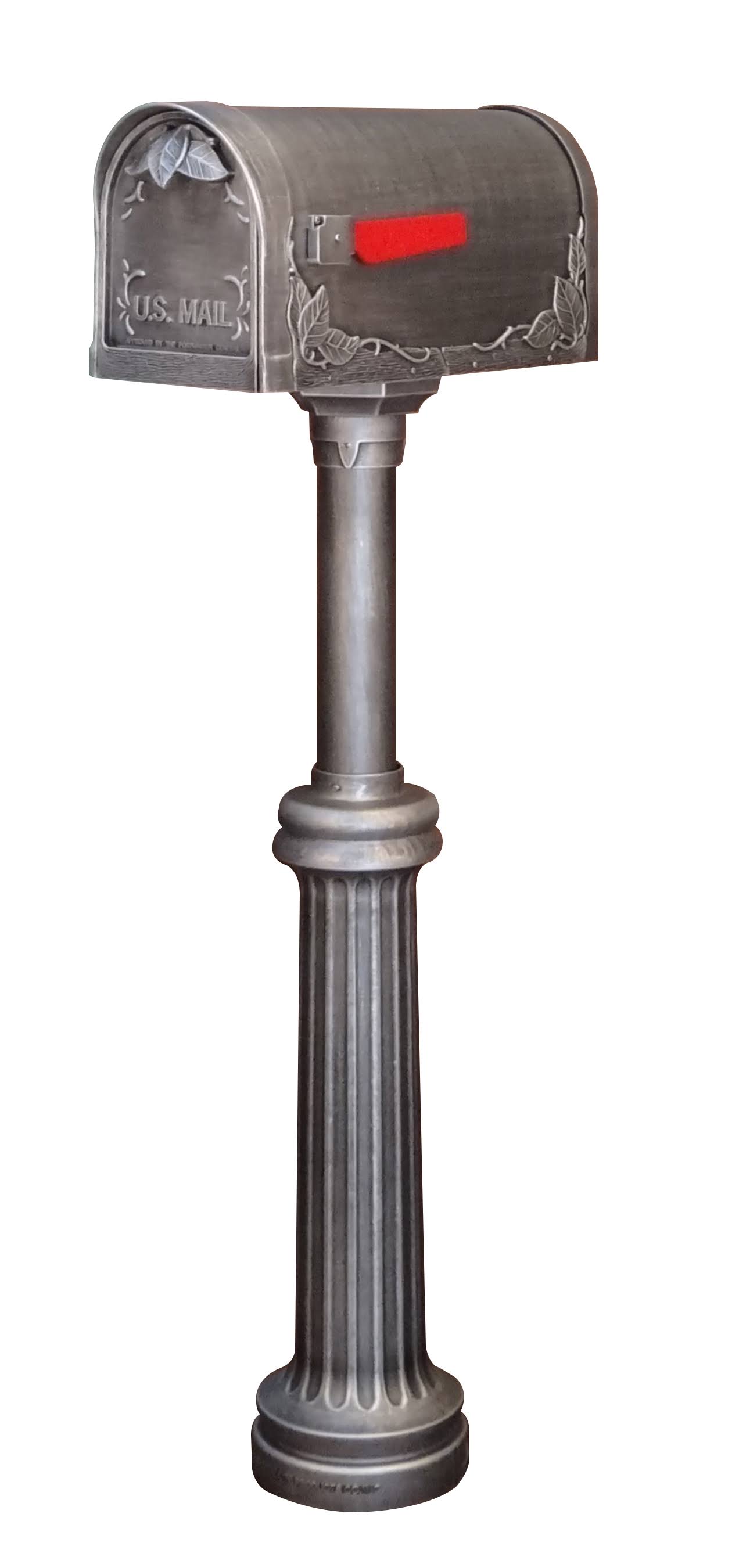 Special Lite Products Floral Curbside Mailbox with Bradford Surface Mount Mailbox Post - Swedish Silver