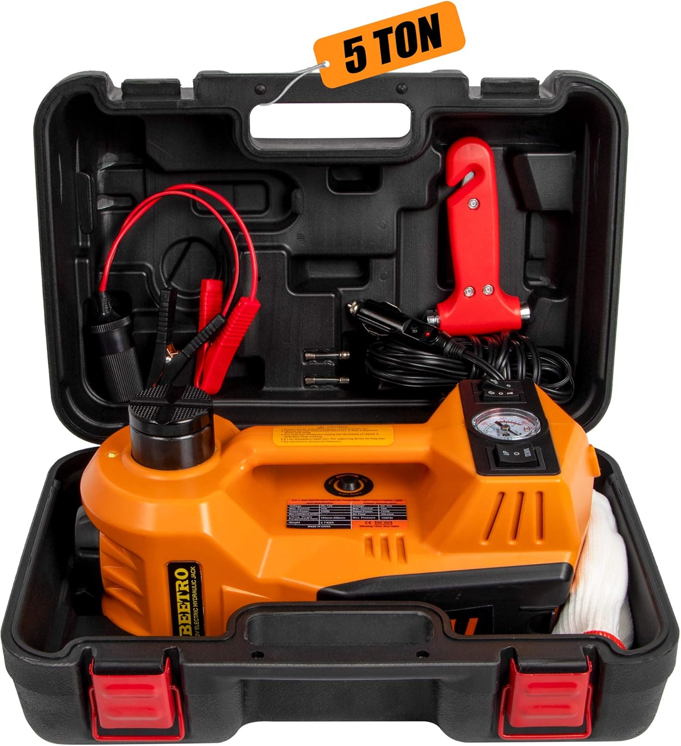 BEETRO 3 in 1 Electric Hydraulic Car Jack with Tire Inflator Pump, 5T(11000 lbs) Electric Car Floor Jack