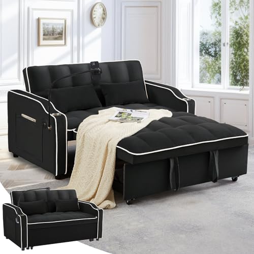Convertible Couch, 3 in 1 Pull Out Sofa Bed with Adjustable Backrest Loveseat Sleeper with Storage and Pillows
