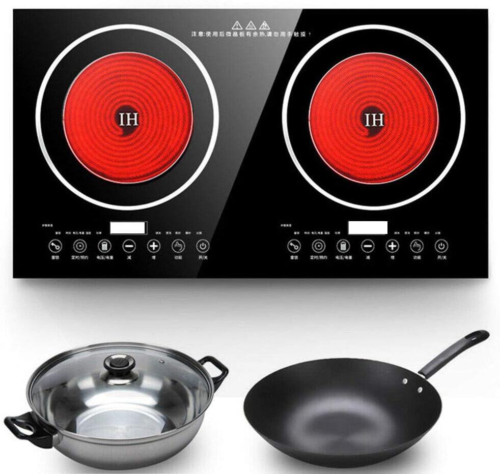 1200W Electric Stove Dual Induction Cooktop Counter Top Burner Digital Magnetic Double Hot Plate Countertop Burner Cooker for Home&Commerical