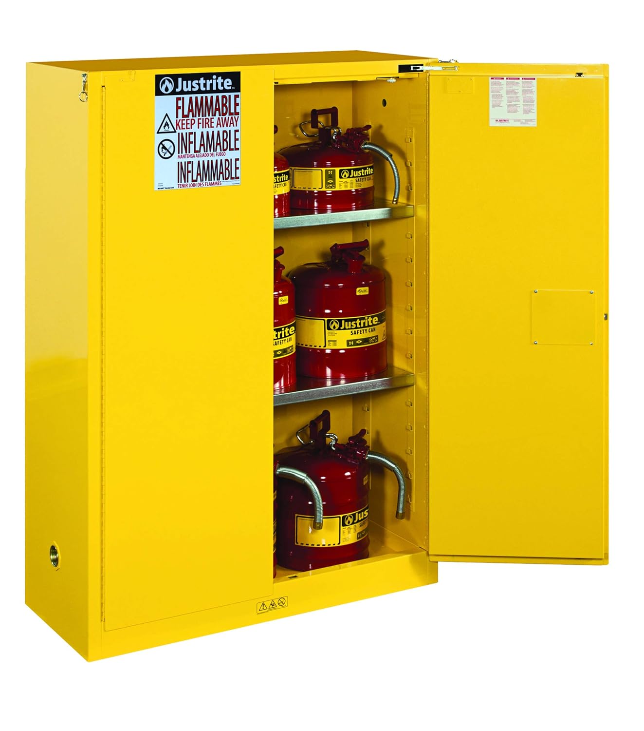 Justrite 894520 Sure-Grip EX Flammable Safety Cabinet, 2 Door, Self Closing, Dimensions (H x W x D): 44 x 43 x 18 inch (1651 x 1092 x 457 mm)