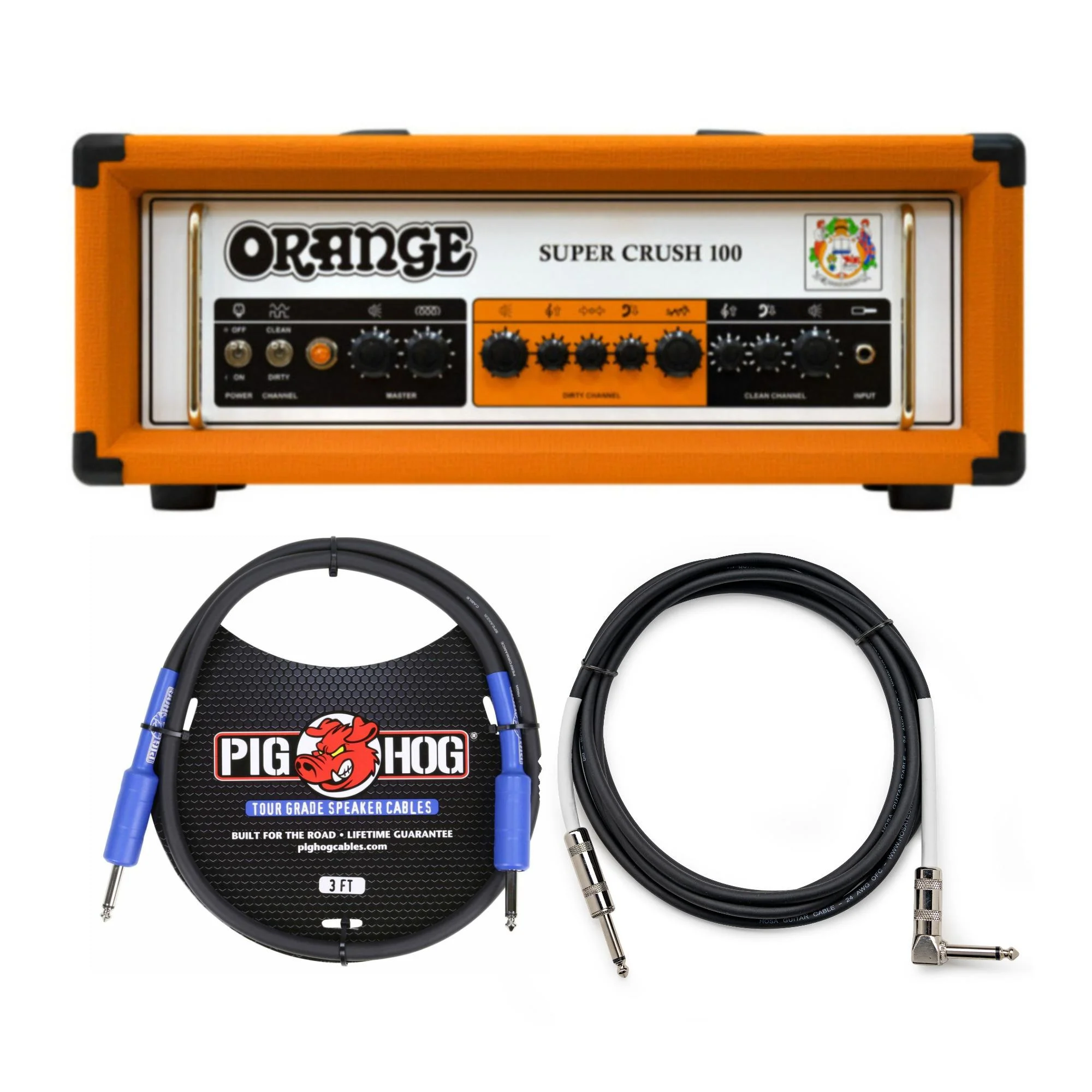 Orange Amps Super Crush 100W Guitar Amplifier Head with Speaker Cable Bundle