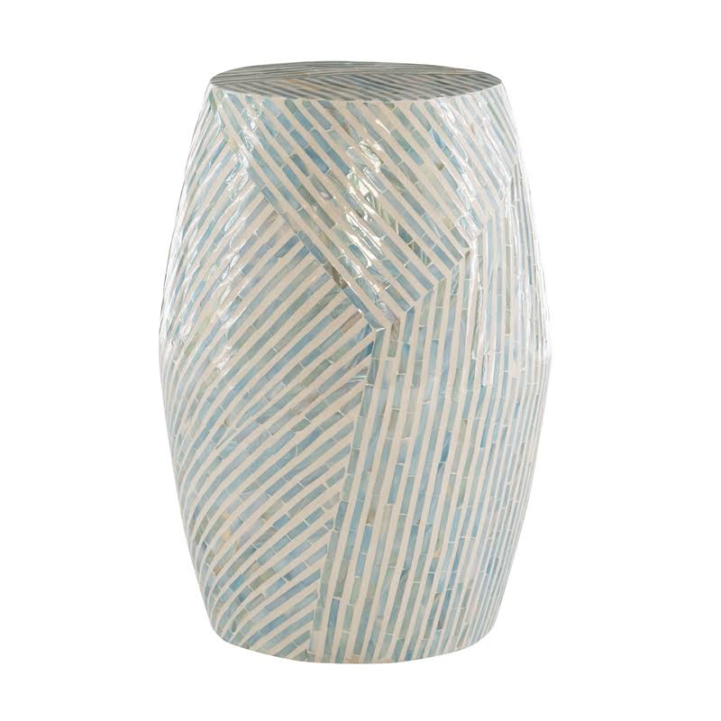 Linon Westly Mosaic Capiz Drum Table in Light Blue - CYMX1937