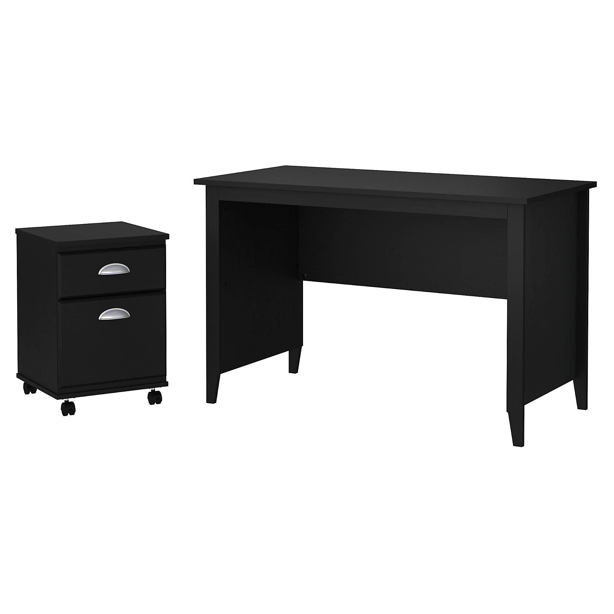 Kathy Ireland Home by Bush Furniture Connecticut 48W Writing Desk with 2 Drawer Mobile File Cabinet in Black Suede Oak