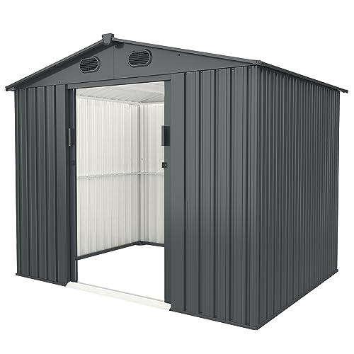 8 x 6 FT Outdoor Storage Shed, Metal Garden Shed with Two Lockable Sliding Doors, Tool Shed Outdoor Storage with Four Air Vents