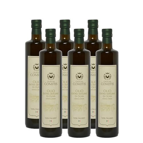 Oleum Comitis - Extra Virgin Olive Oil 100% Italian Cold Pressed - Made in Italy - 6 Bottles of 750 ml (25.4 fl oz)