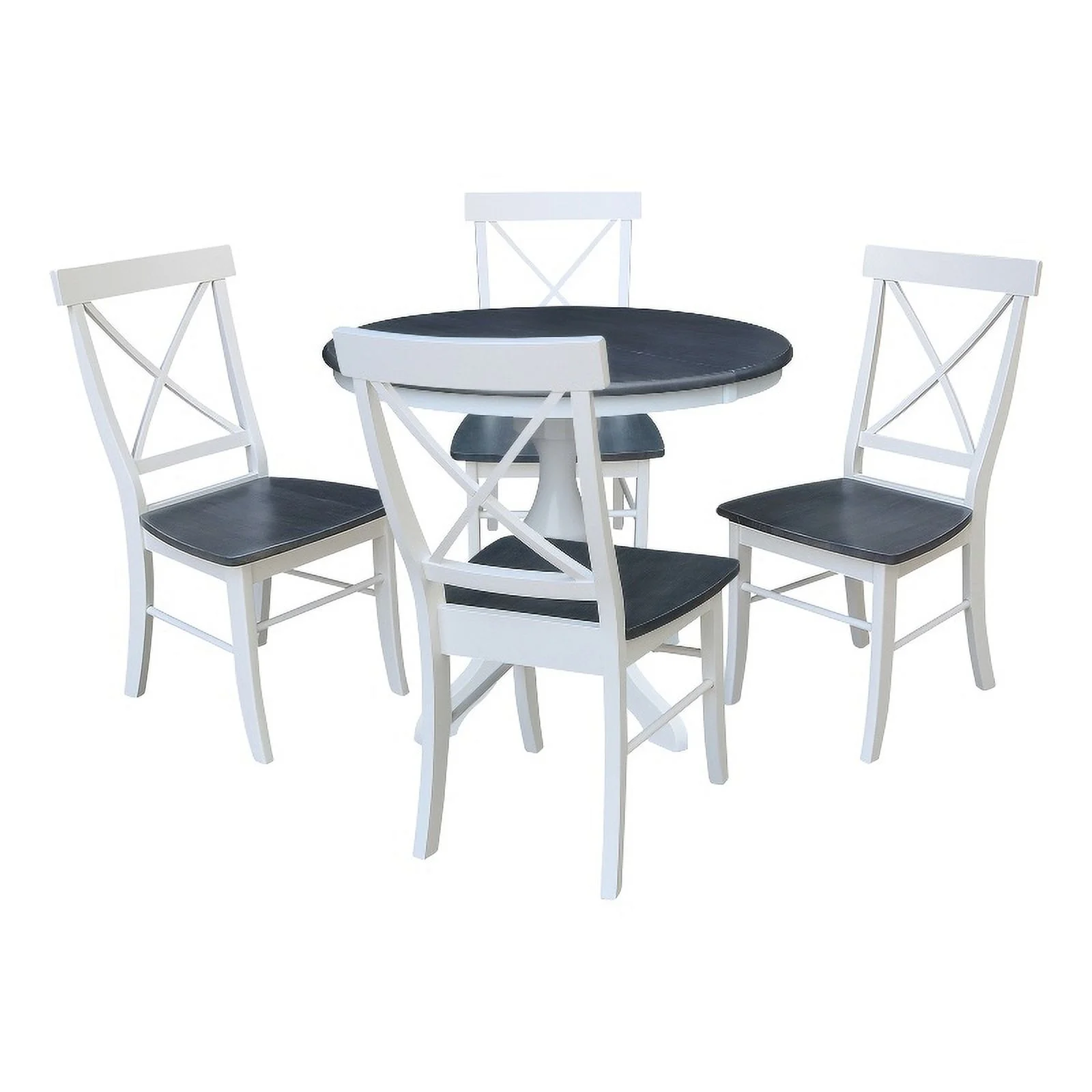 36 in Round Wood Extension Dining Table with 4 Chairs in White and Heather Gray