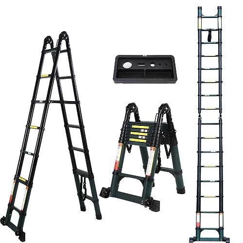 15.5FT Telescoping Extension Ladder, Extension Ladder with Triangular stabilizer