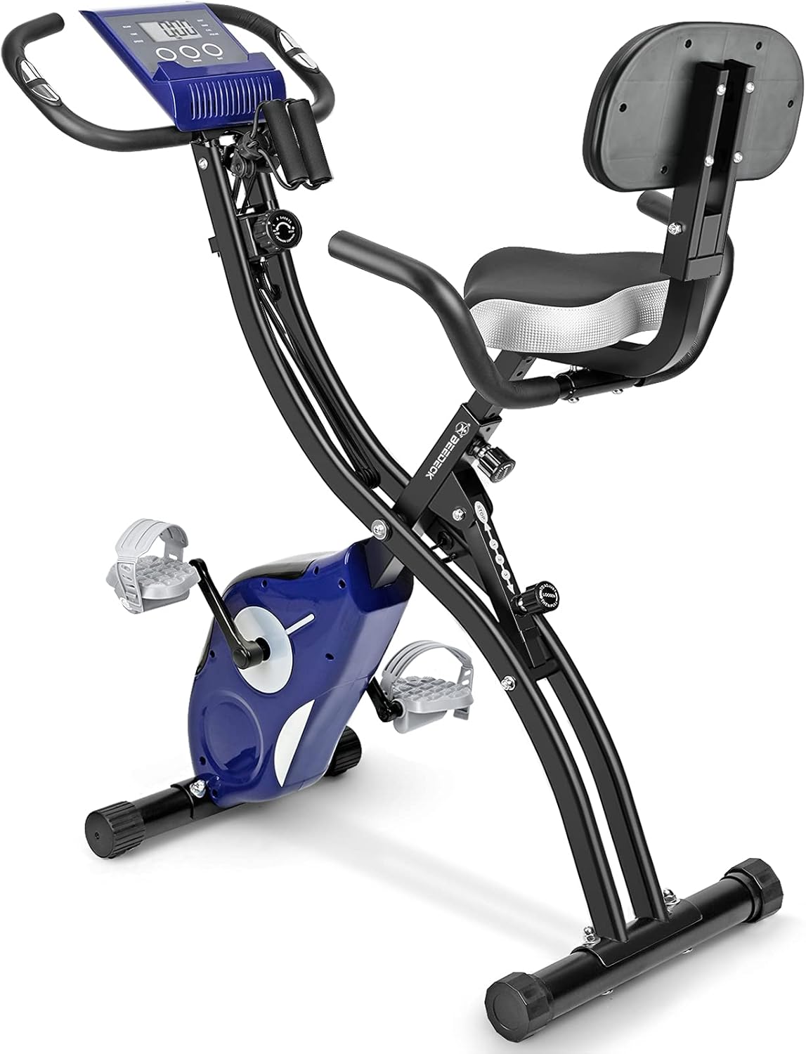 Foldable Exercise Bike,Indoor Cycling Bike Upright Stationary Bike 8 Level Resistance Magnetic Exercise Bike with Resistance Bands for Arm & Leg
