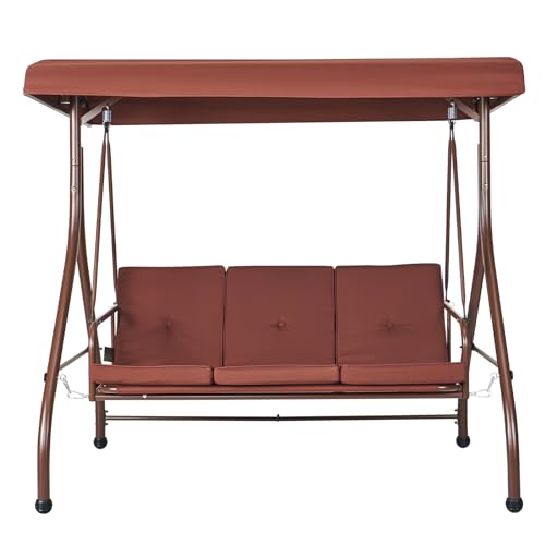 VEVOR 3-Seat Patio Swing Chair, Converting Canopy Swing, Outdoor Patio Porch with Adjustable Canopy, Removable Thick Cushion and Alloy Steel Frame