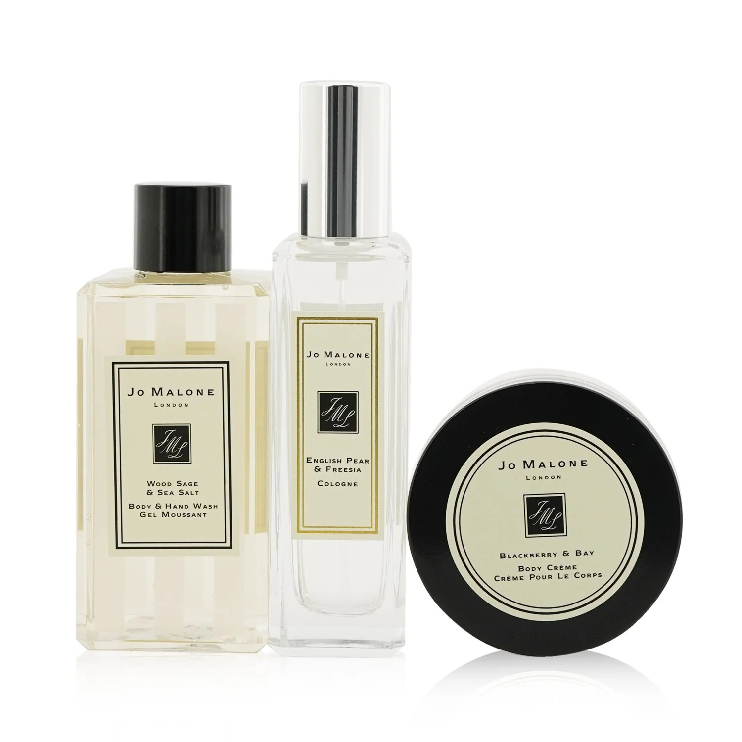 Jo Malone Fragrance Layering Collection: English Pear & Freesia Cologne Spray 30ml + Blackberry & Bay Body Cream 50ml + Wood Sage & Sea Salt Body