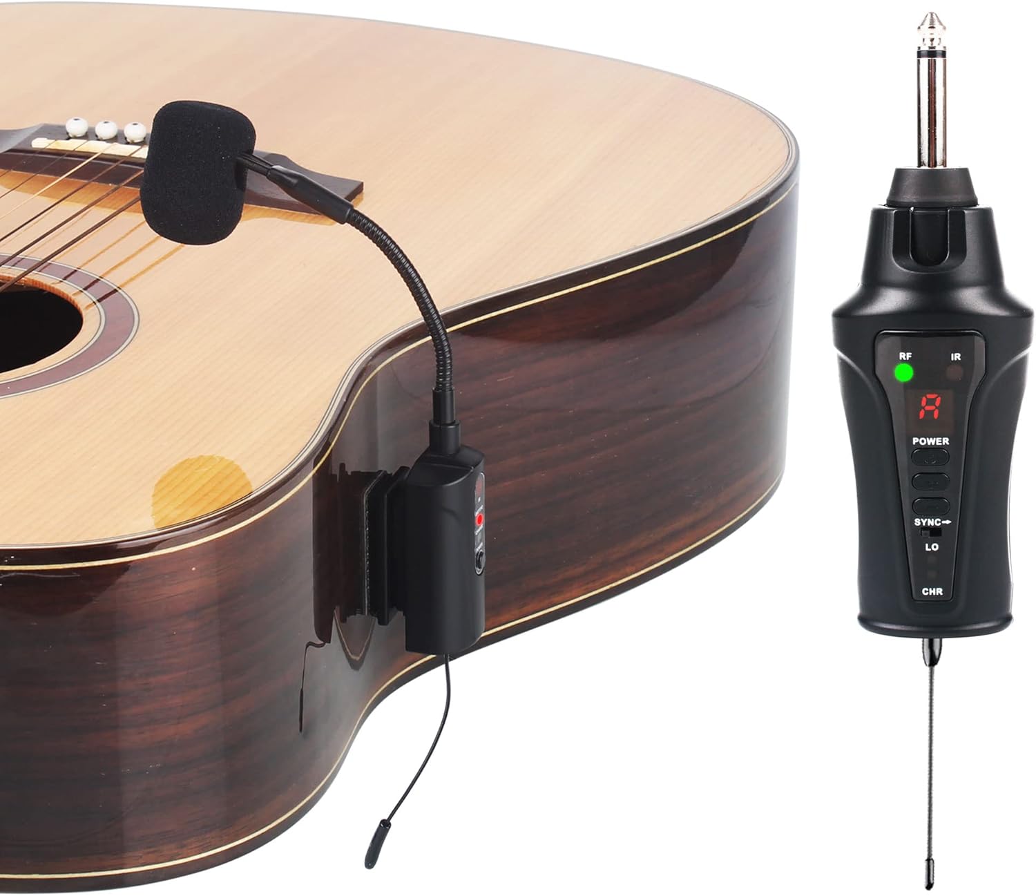 at-5 Guitar Microphone Wireless UHF Mic Instrument Condenser Pick Up Receiver and Transmitter System for Classical and Acoustic Guitar