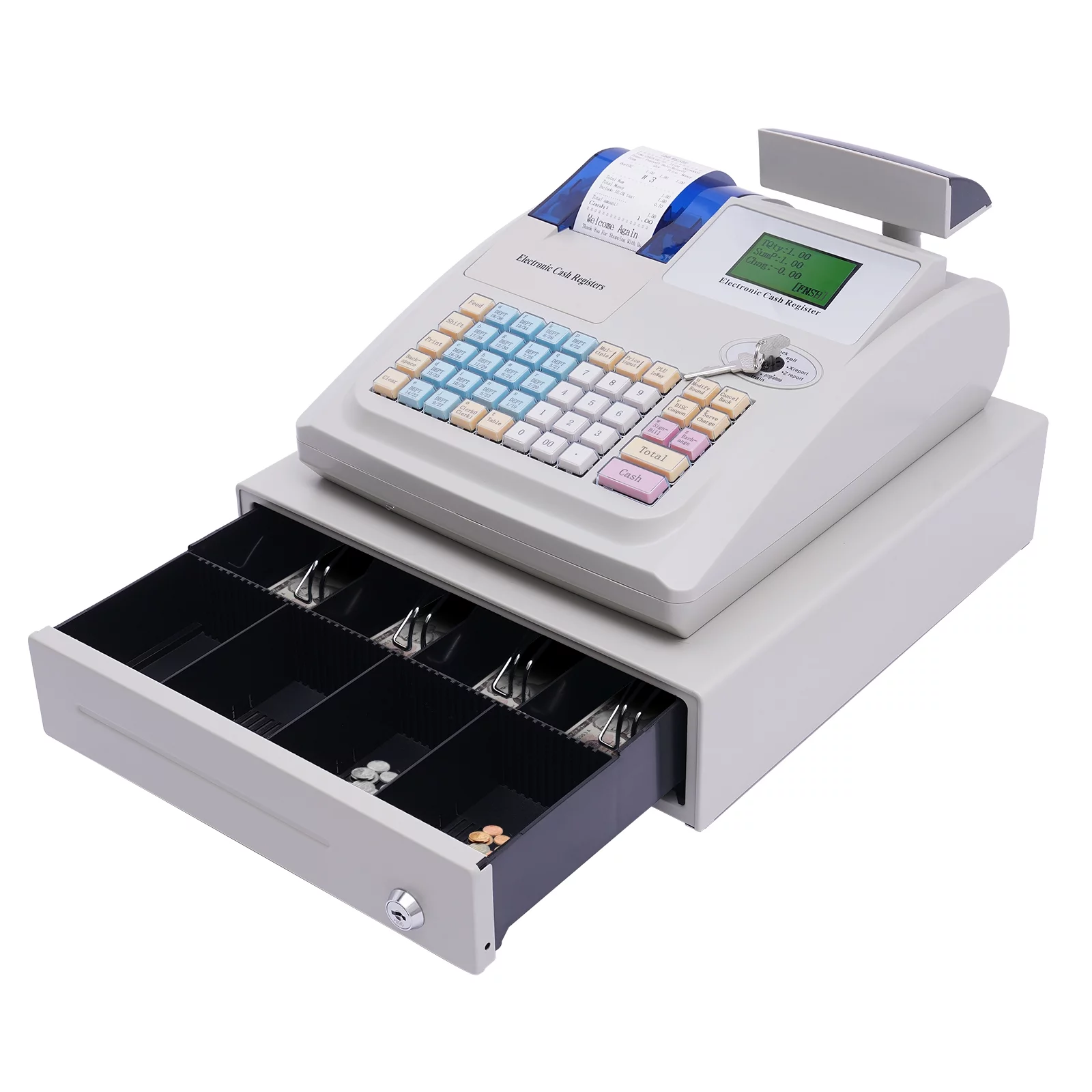 Miumaeov Multifunctional Electronic Cash Register, 48 Keys Cash Management System with Thermal Printer LED Display for Retail, Restaurant, Shop