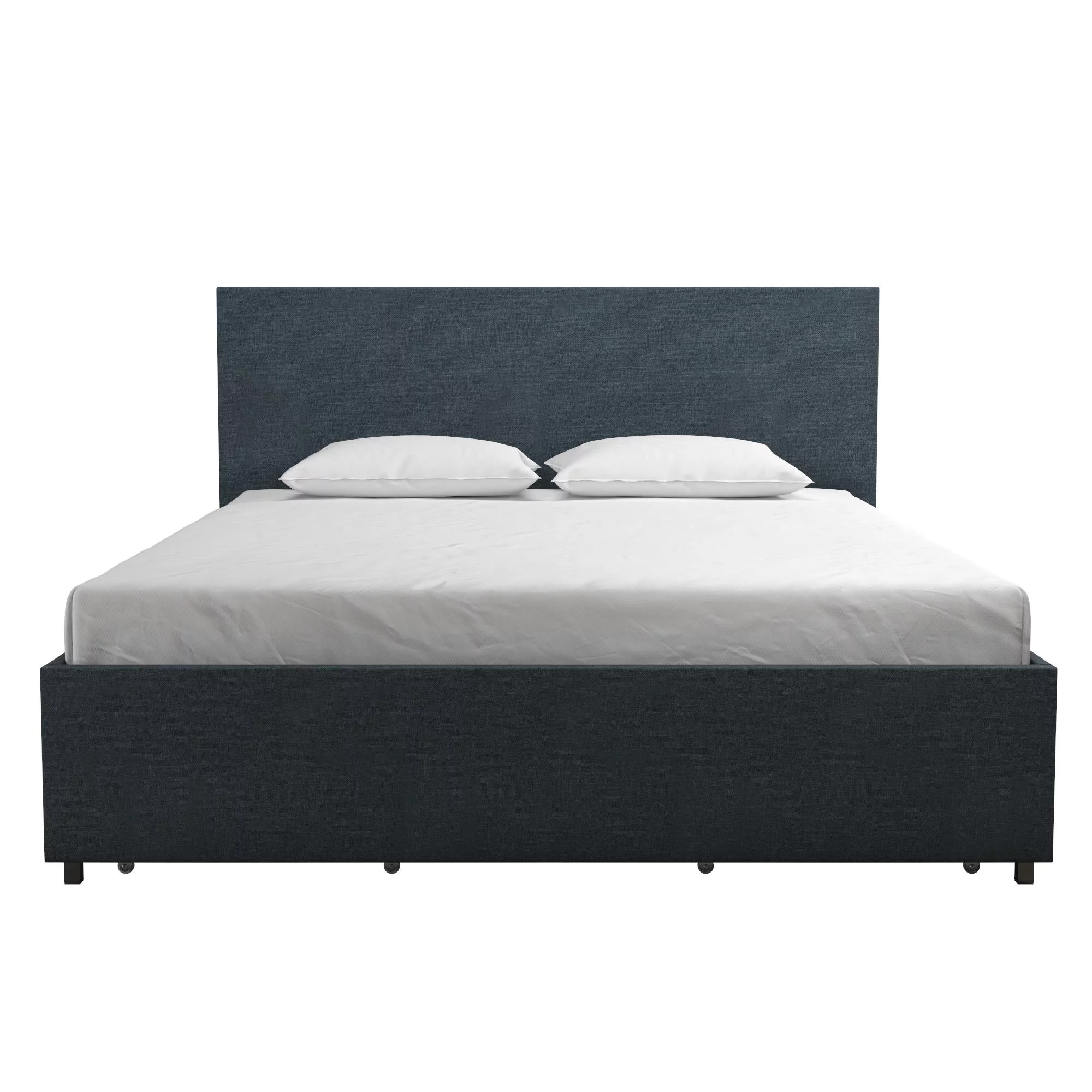 Novogratz Kelly Upholstered Storage Bed Frame, Full, Navy Blue Linen