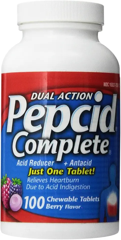 Pepcid Complete Dual Action Acid Reducer and Antacid Berry Flavored Chewable Tablets 100 Count Bottle - Kansas Nuitrition - HNZSDS