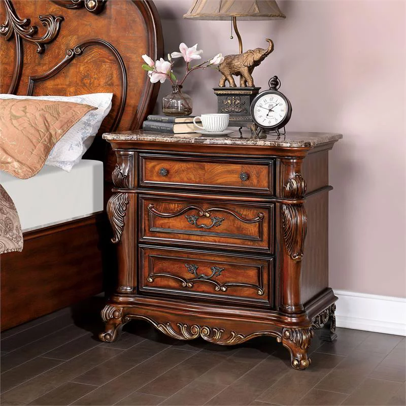 Furniture of America Velyn Traditional Wood 3-Drawer Nightstand in Dark Oak