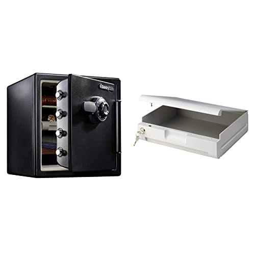 SentrySafe Fireproof and Waterproof Black Steel Home Safe with Digital Keypad Lock and Organization Trays for Money, Documents, 1.23 Cubic Feet