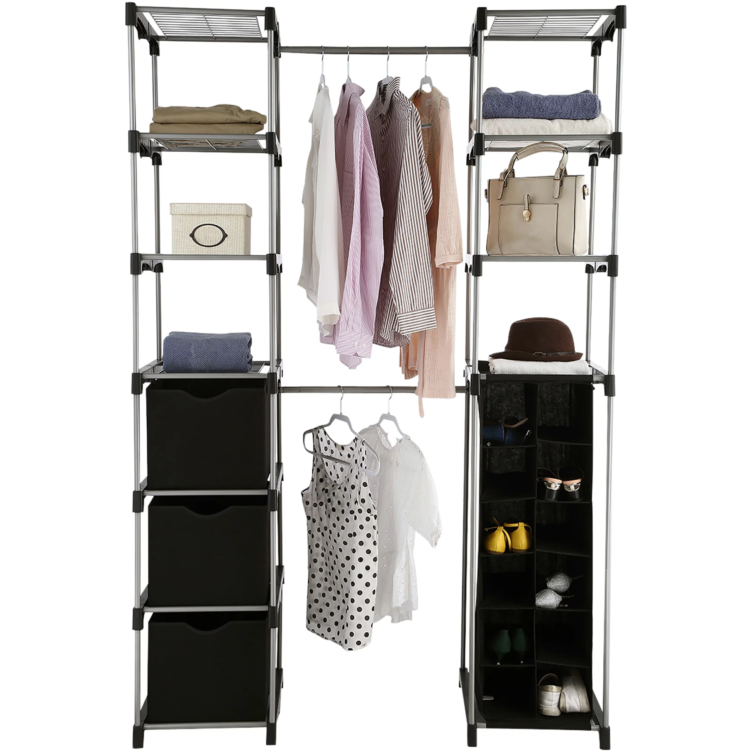 Mainstays  Non-Woven Closet Organizer. 2-Tower 9-Shelves. Easy to Assemble. Black