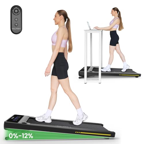 Walking Pad Treadmill with 12% 6° Auto Incline, Under Desk Treadmill for Home Office w/Remote Control, 6 HIIT Mode, 265Lbs Weight Capacity, 4 MPH Max