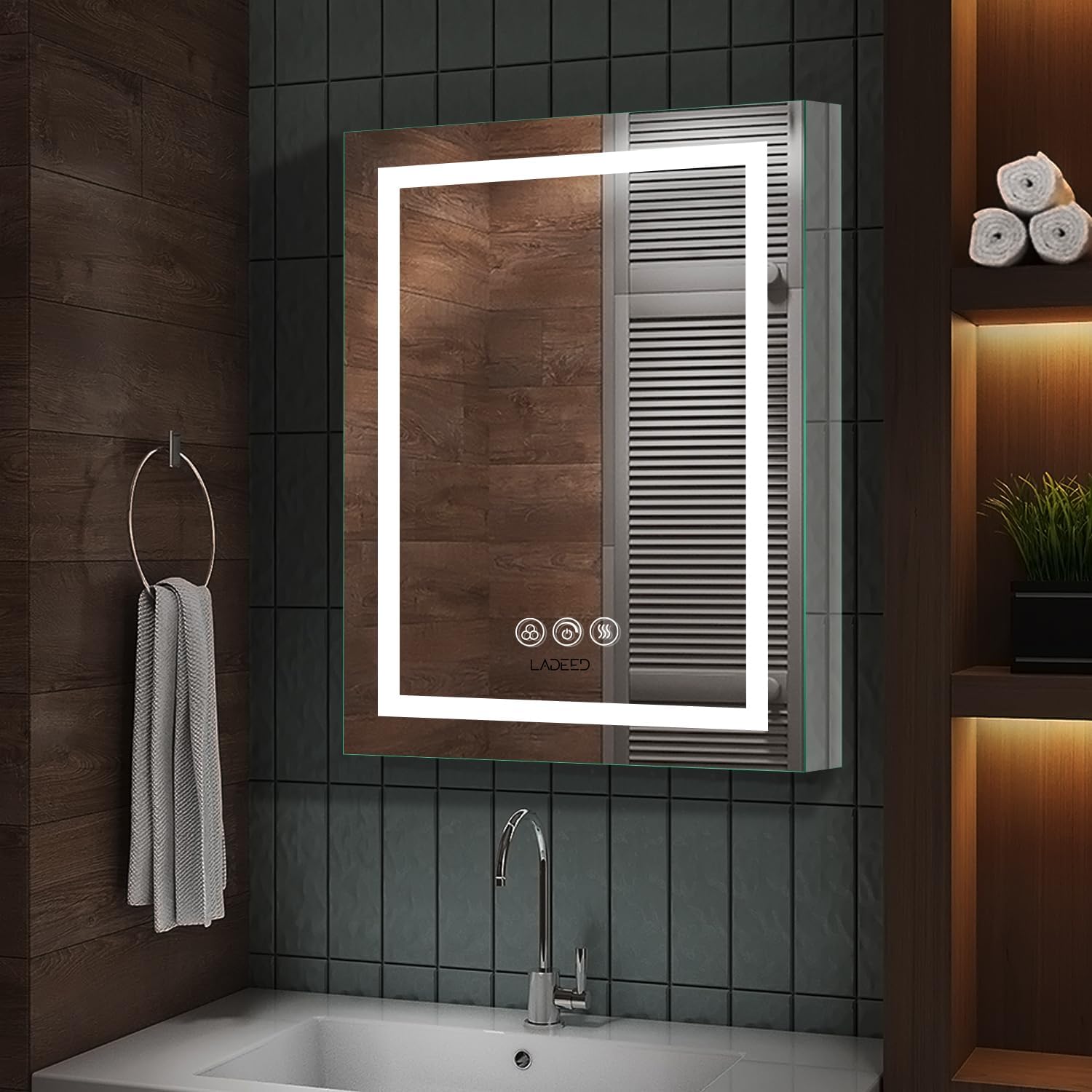 26 x 20 Inch Led Medicine Cabinet Outlet, Lighted Medicine Cabinets for Bathroom with Mirror, Recessed or Surface Wall Mounted, Defogger, Dimmer