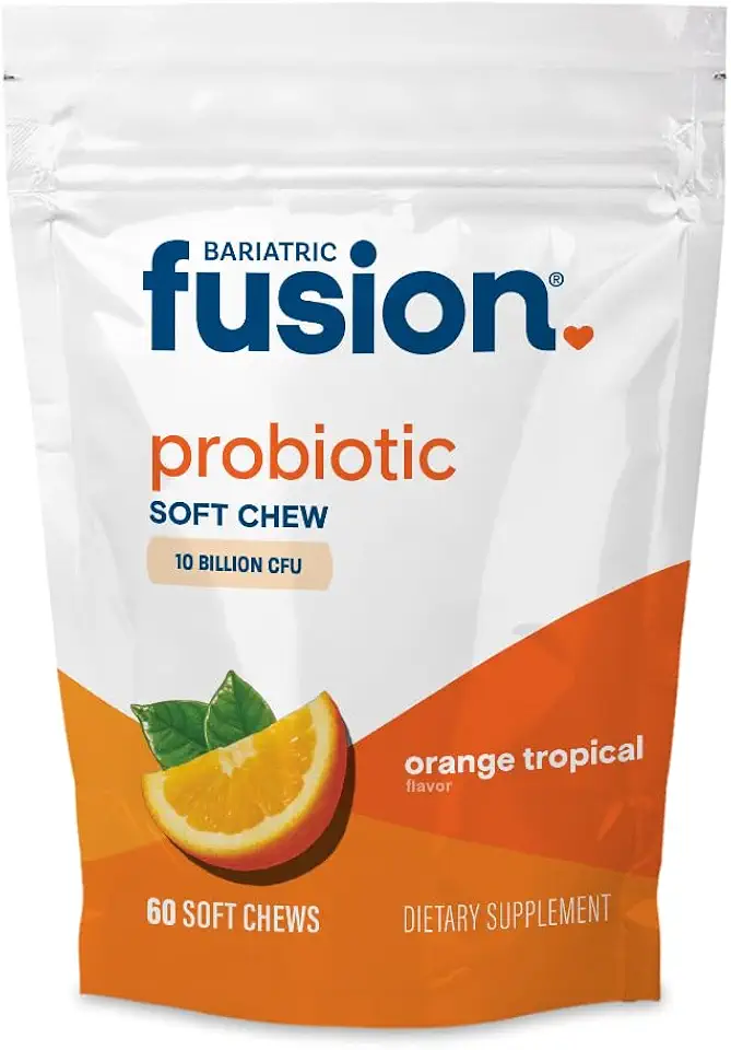 Bariatric Fusion Bariatric Probiotic Soft Chews | Orange Tropical Flavor Chewy Bariatric Vitamin | Bacillus Coagulans 10 Billion CFU Chewable