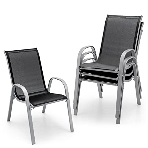 Giantex Set of 4 Patio Chairs, Stackable Outdoor Dining Chairs, 330 LBS Capacity, All Weather Resistant, Heavy Duty Rustproof Metal Armchairs