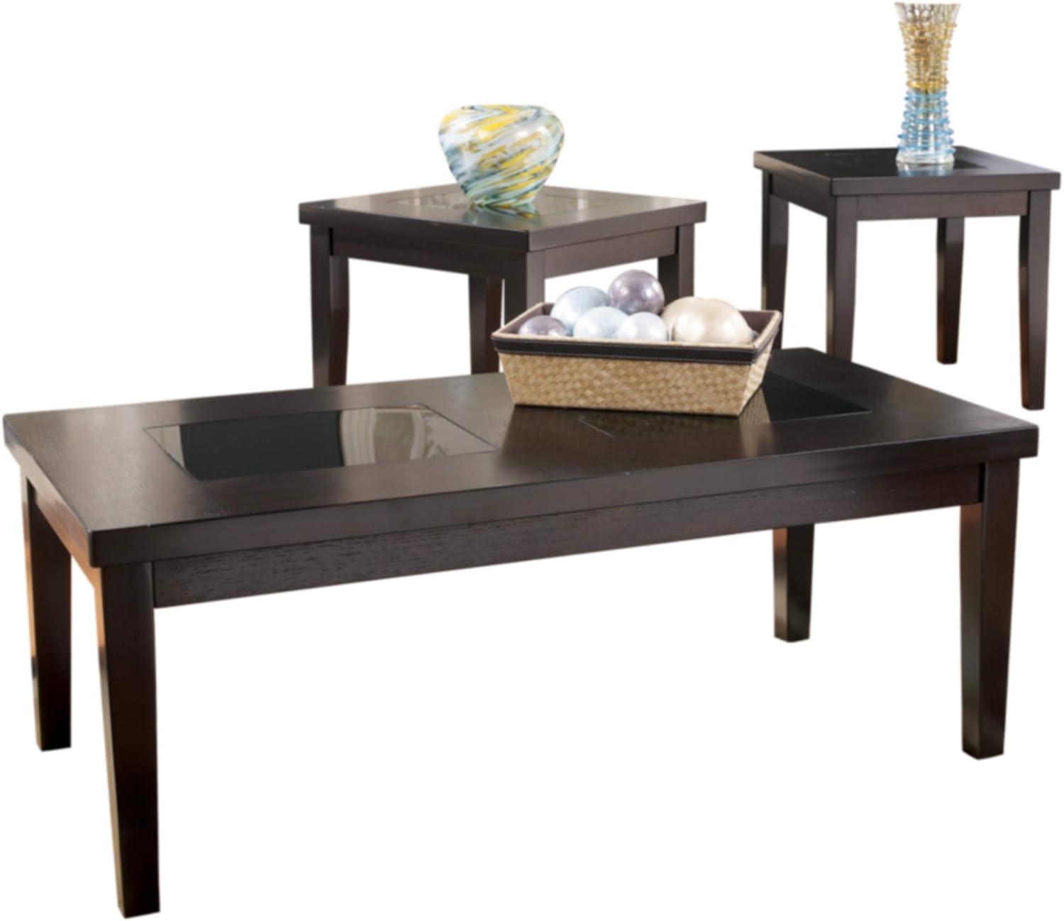 Signature Design by Ashley Lewis 3 Piece Ocassional Table Set, Includes Coffee & 2 End Tables, Brown