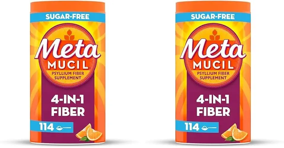 Metamucil, Daily Psyllium Husk Powder Supplement, Sugar-Free Powder, 4-in-1 Fiber for Digestive Health, Orange Flavored Drink, 114 teaspoons