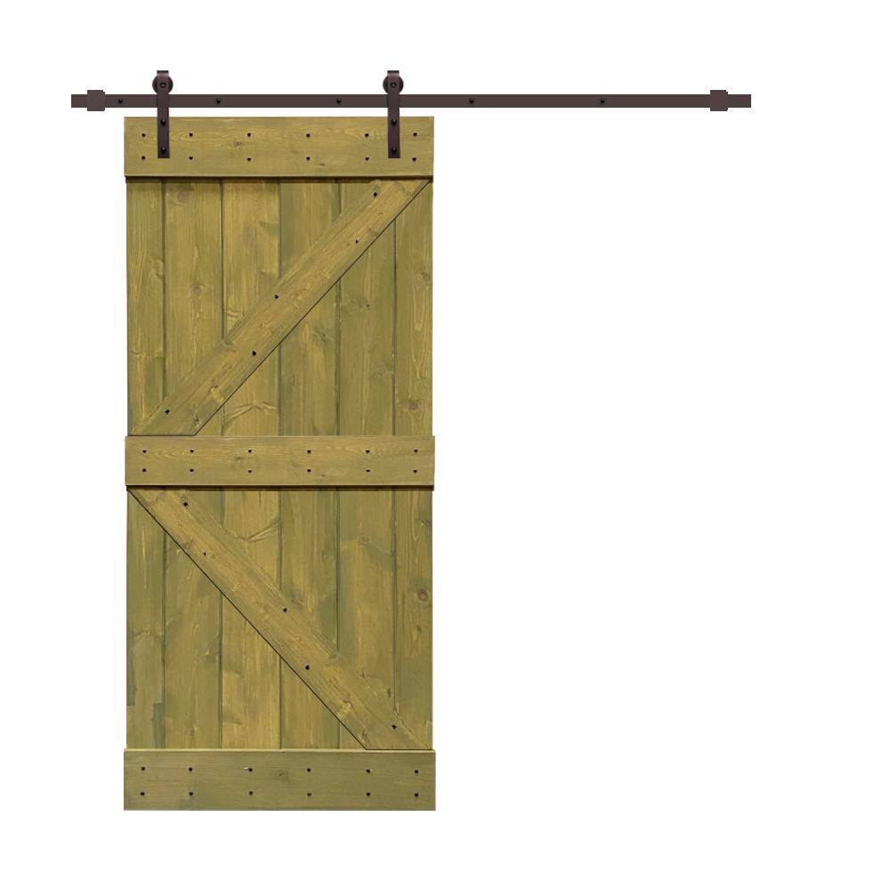 CALHOME K Series 42 in. x 84 in. Pre-Assembled Jungle Green Stained Wood Interior Sliding Barn Door with Hardware Kit