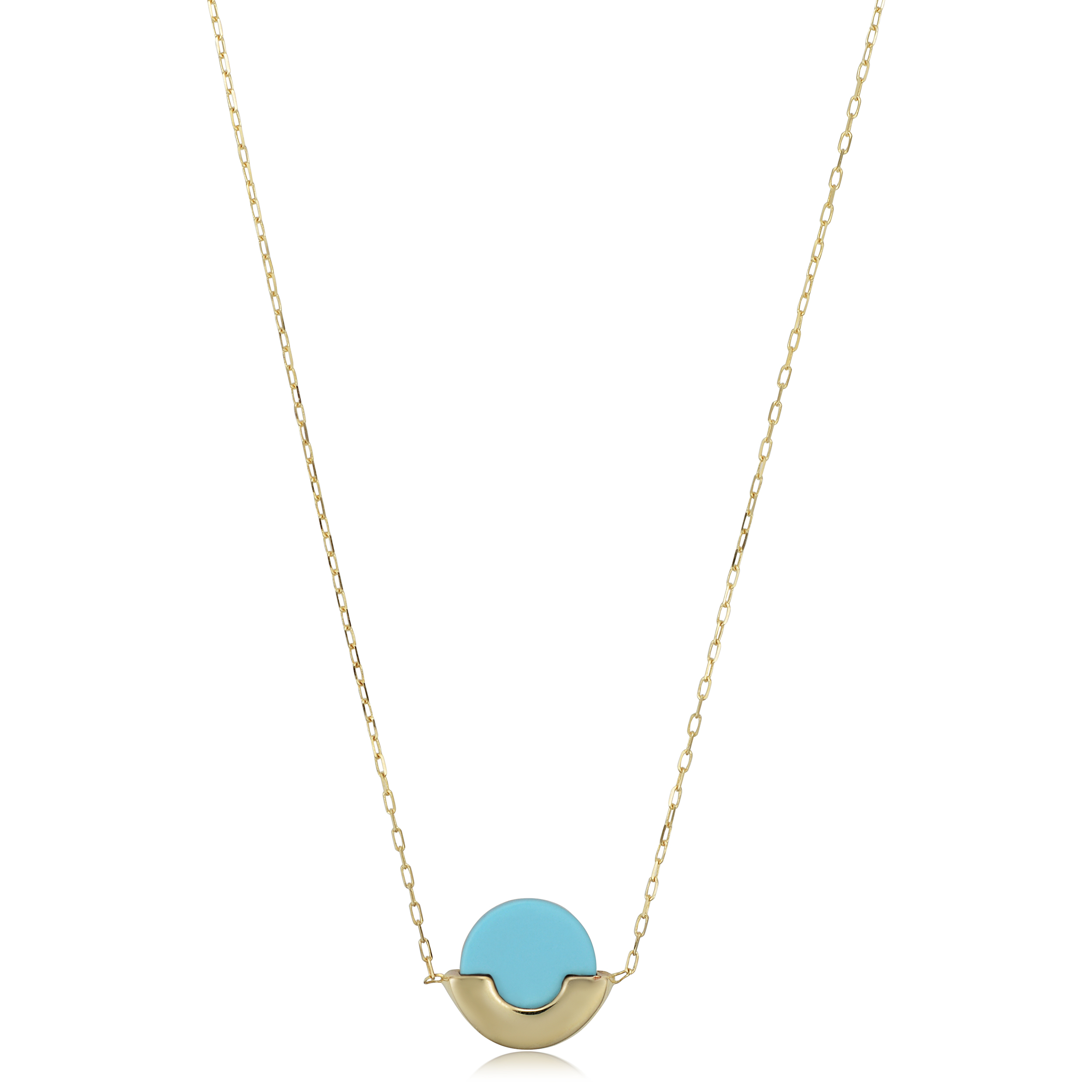 14k Yellow Gold Turquoise Adjustable Length Necklace (adjusts to 16" or 17")
