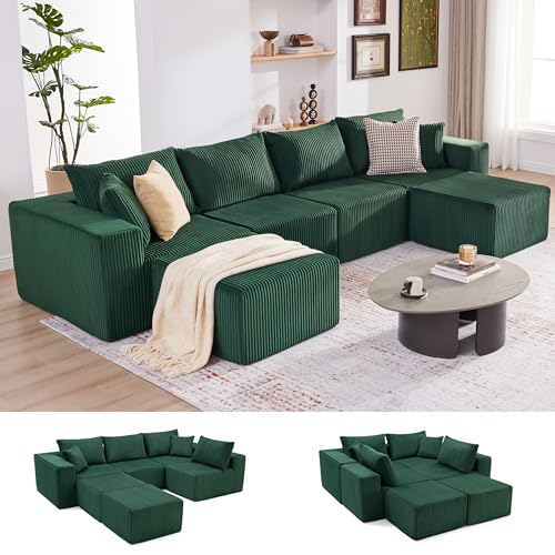 107.4" Cloud Couch Sectional, Modular Sofa with Deep Seat, Plush Corduroy L Shaped Boneless Couch, Convertible Sectional Couches for Living Room