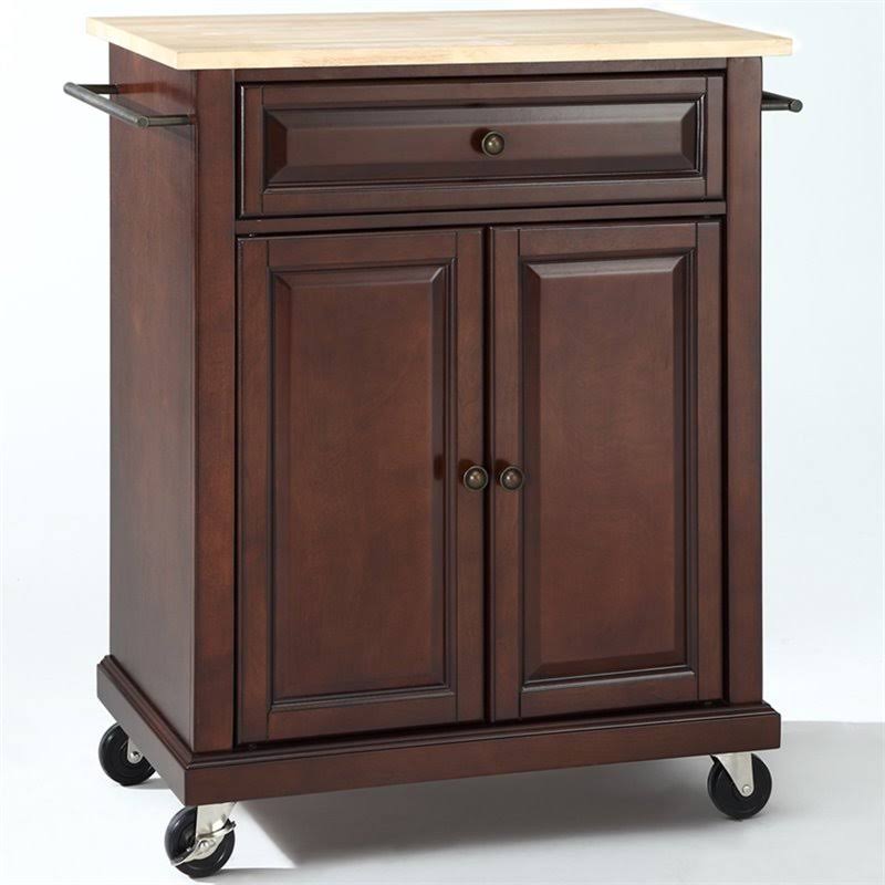 Pemberly Row Natural Wood Top Kitchen Cart in Mahogany - PR-376101