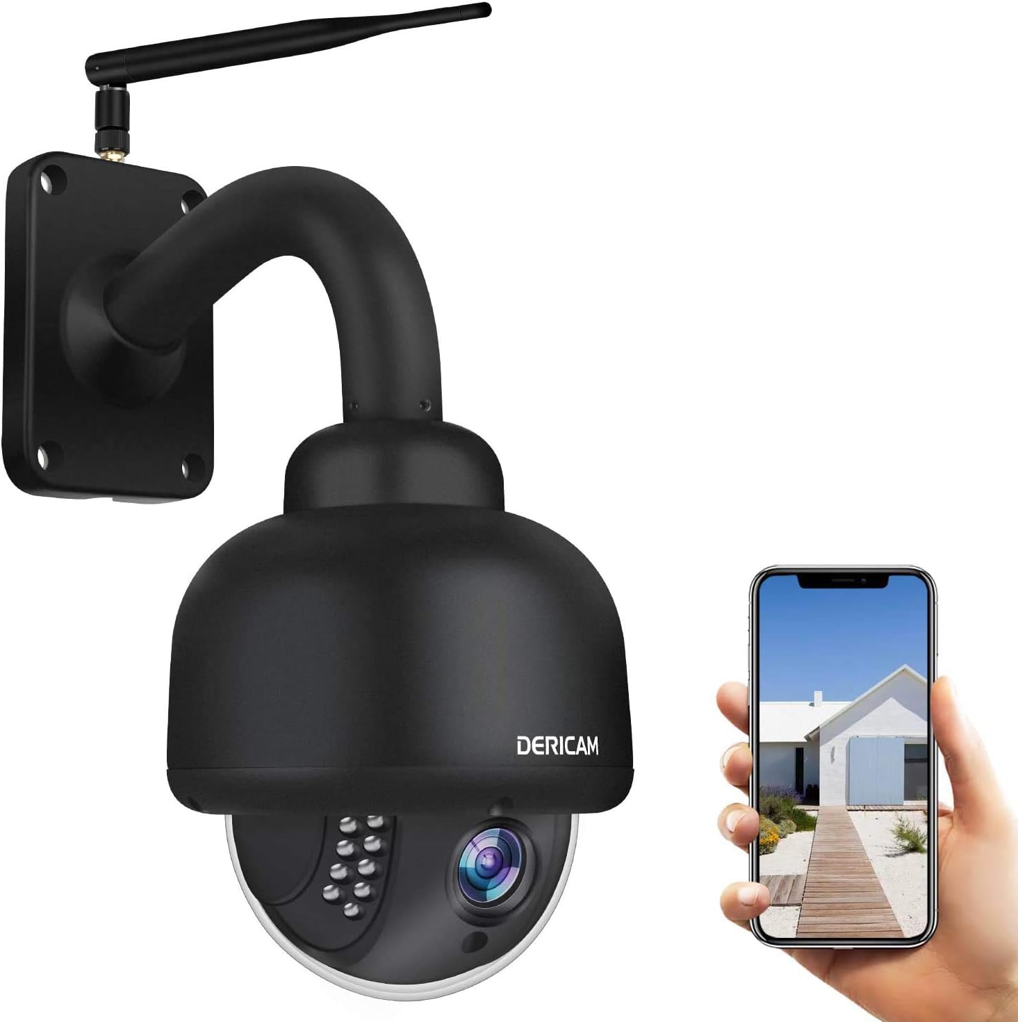 Dericam Outdoor PTZ WiFi Security Camera,1080P IP Surveillance CCTV Camera,Pan/Tilt/Zoom,4X Optical Zoom,Night Vision,Motion Detect