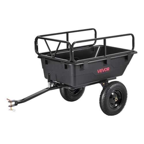 VEVOR Heavy Duty ATV Trailer Tow Behind Dump Cart, 17 Cu.Ft. 600lbs Capacity