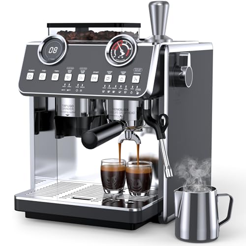 Espresso Machine with Grinder, 20 Bar Pressure Professional Espresso Maker with 30 Grinding Settings, 58mm Portafilte